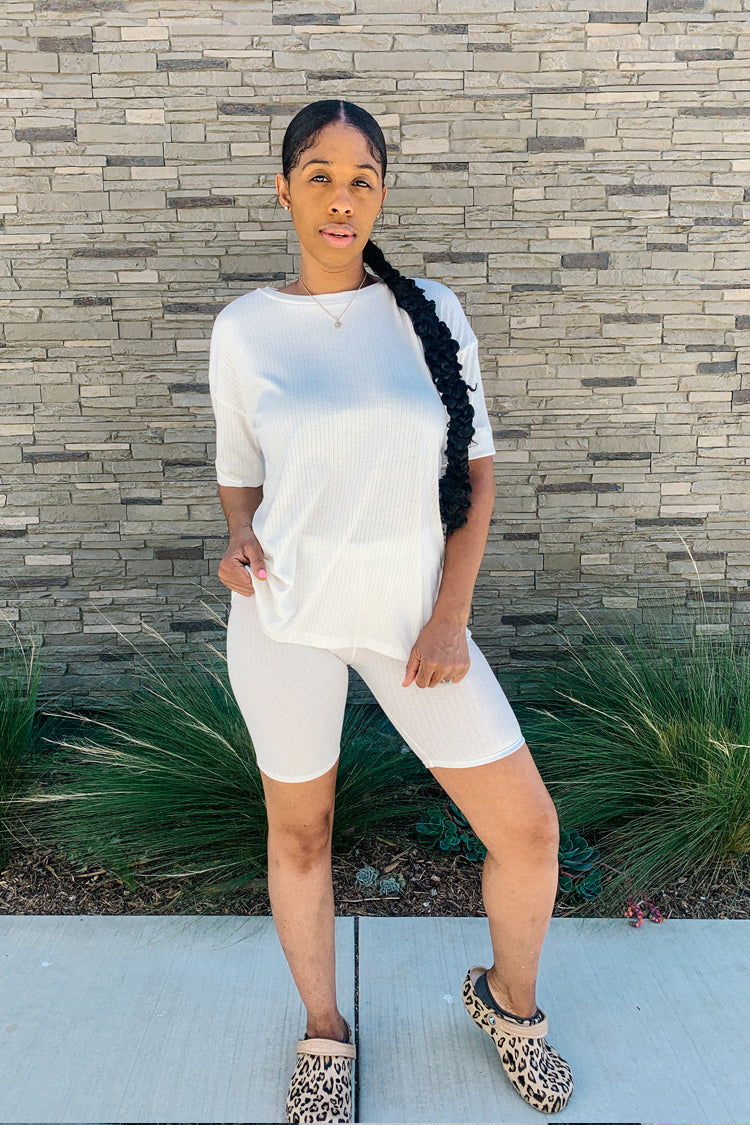 PLAYHOUSE RIBBED BIKER SET | WHITE